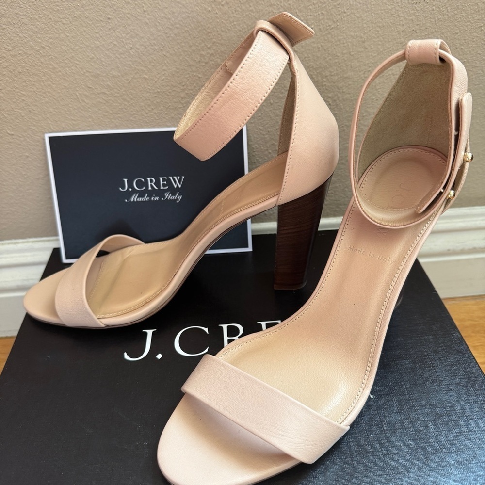 NWT J. Crew Women's Lanie Stacked Heeled Sandals Beige Stone Size 7.5